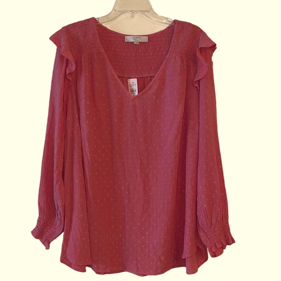 LOFT Insert Dotted Crepe Balloon Sleeve Top Blouse - Picture 2 of 10